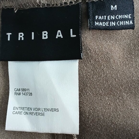 TRIBAL FLATTEN IT BRAND LEGGINGS, SOFT FAUX SUEDE, TAN, SIZE MEDIUM, WOMENS - Picture 2 of 8